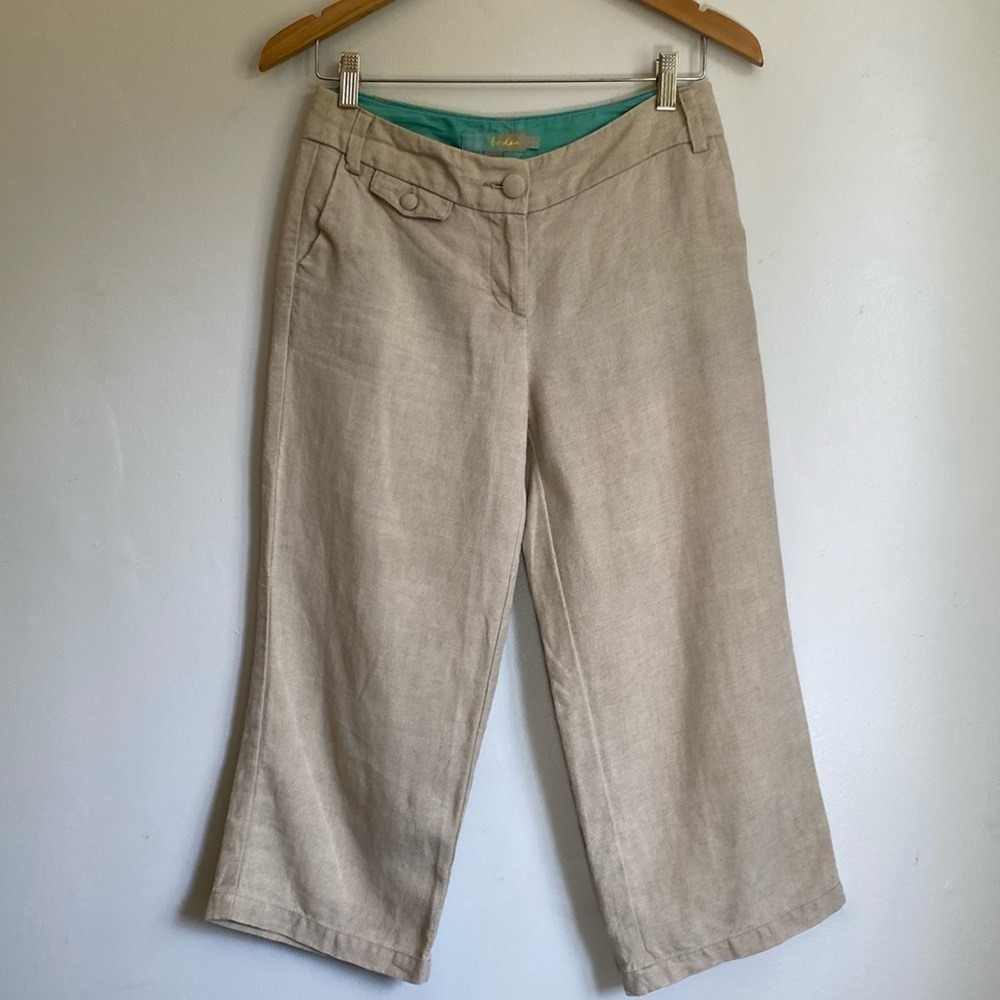 BODEN Beige/Tan 100% Linen Cropped Trousers/Capris Size 4